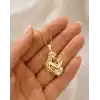 Gümüş Anne Bebek Figürlü Kalp Taşlı Gold Kolye