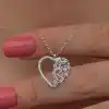 Gümüş Baget Taşlı Kalp Kadın Kolye