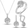 Gümüş Beyaz Zirkon Taşlı Çiçek Kadın Set