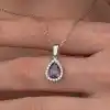 Gümüş Damla Mor Taşlı Kadın Kolye