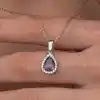 Gümüş Damla Mor Taşlı Kadın Kolye