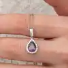 Gümüş Damla Mor Taşlı Kadın Kolye
