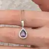 Gümüş Damla Mor Taşlı Kadın Kolye