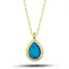Gümüş Gold Damla Mavi Opal Taşlı Kadın Kolye