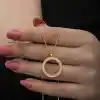 Gümüş Gold Kaplama Yuvarlak Çeyrek Altın Takılabilen Kadın Kolye