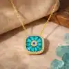 Gümüş Gold Kare Camgöz Nazar Bayan Kolye