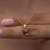 Gümüş Gold Kırmızı Taşlı Kalpli Kadın Kolye