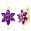 Gümüş Gold Mor Lotus Çiçeği Kadın Küpe
