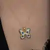 Gümüş Gold Nazarlı Kelebek Kadın Kolye