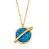 Gümüş Gold Opal Taşlı Gezegen Bayan Kolye