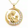 Gümüş Hilal İçinde Anne Bebek Figürlü Gold Kolye
