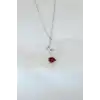 Gümüş Kaplama Kırmızı Gül Figürlü Kadın Kolye