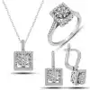 Gümüş Kare Zirkon Taşlı Kadın Set