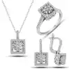 Gümüş Kare Zirkon Taşlı Kadın Set