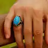 Gümüş Kartal Pençesi Turkuaz Taşlı Erkek Yüzük