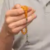 Gümüş Kazaz Püsküllü Sıkma Kehribar Tesbih