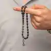 Gümüş Kazaz Püsküllü Siyah Sıkma Kehribar Tesbih