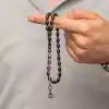 Gümüş Kazaz Püsküllü Siyah Sıkma Kehribar Tesbih