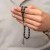 Gümüş Kazaz Püsküllü Siyah Sıkma Kehribar Tesbih