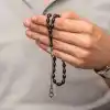 Gümüş Kazaz Püsküllü Siyah Sıkma Kehribar Tesbih