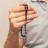 Gümüş Kazaz Püsküllü Siyah Sıkma Kehribar Tesbih