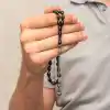 Gümüş Kazaz Püsküllü Siyah Sıkma Kehribar Tesbih
