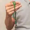 Gümüş Kazaz Püsküllü Yeşil Sıkma Kehribar Tesbih