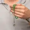 Gümüş Kazaz Püsküllü Yeşil Sıkma Kehribar Tesbih