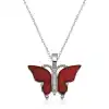 Gümüş Kırmızı Kaplangözü Taşlı Kelebek Kolye