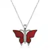 Gümüş Kırmızı Kaplangözü Taşlı Kelebek Kolye