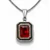 Gümüş Kırmızı Taşlı Dikdörtgen Kadın Kolye