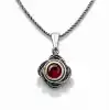 Gümüş Kırmızı Taşlı Gül Model Kadın Kolye