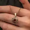 Gümüş Kırmızı Taşlı Gül Model Kadın Kolye