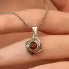 Gümüş Kırmızı Taşlı Gül Model Kadın Kolye
