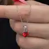 Gümüş Kırmızı Taşlı Kalpli Kadın Kolye