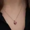 Gümüş Kırmızı Taşlı Kalpli Kadın Kolye