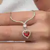 Gümüş Kırmızı Zirkon Taşlı Kalp Kadın Kolye