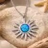 ​Gümüş Mavi Opal Taşlı Güneş Kadın Kolye