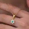Gümüş Mavi Taşlı Gold Çiçek Kadın Kolye