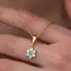 Gümüş Mavi Taşlı Gold Çiçek Kadın Kolye
