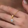 Gümüş Mavi Taşlı Gold Çiçek Kadın Kolye