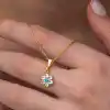 Gümüş Mavi Taşlı Gold Çiçek Kadın Kolye