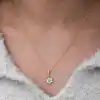 Gümüş Mavi Taşlı Gold Çiçek Kadın Kolye