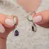 Gümüş Mor Zirkon Taşlı Damla Kadın Küpe