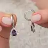 Gümüş Mor Zirkon Taşlı Damla Kadın Küpe