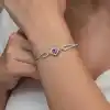 Gümüş Mor Zirkon Taşlı Kalp Bileklik