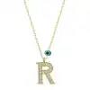 Gümüş Nazar Gold R Harfi Kadın Kolye