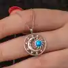 Gümüş Opal Mavi Taşlı Ay Güneş Kadın Kolye