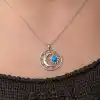Gümüş Opal Mavi Taşlı Ay Güneş Kadın Kolye
