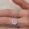 Gümüş Pembe Kalpli Çiçek Kadın Kolye